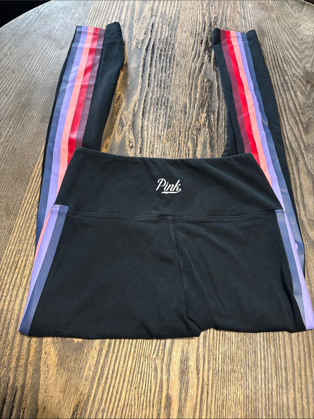 Black Leggings with Pink and Purple Side Stripes